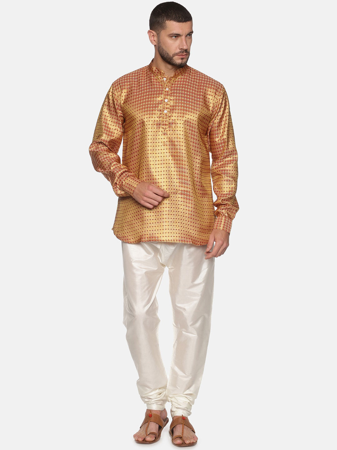 Sethukrishna Men Gold-Toned Self Design Kurta with Churidar