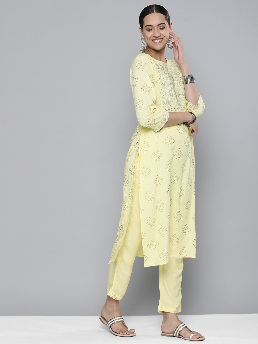 HERE&NOW Women Embroidered Kurta with Trousers & Dupatta