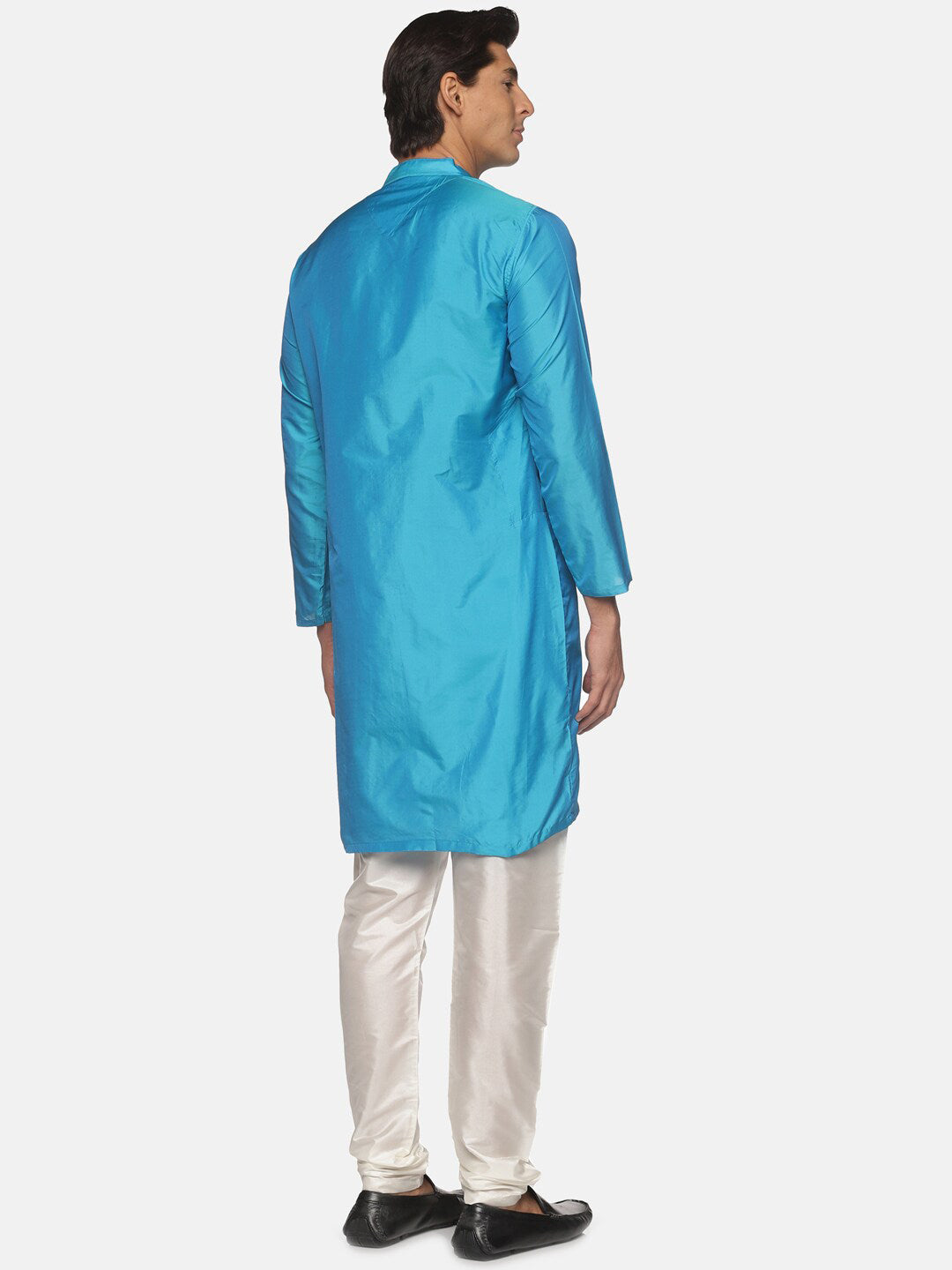 Sethukrishna Men Turquoise Blue Angrakha Kurta with Trousers