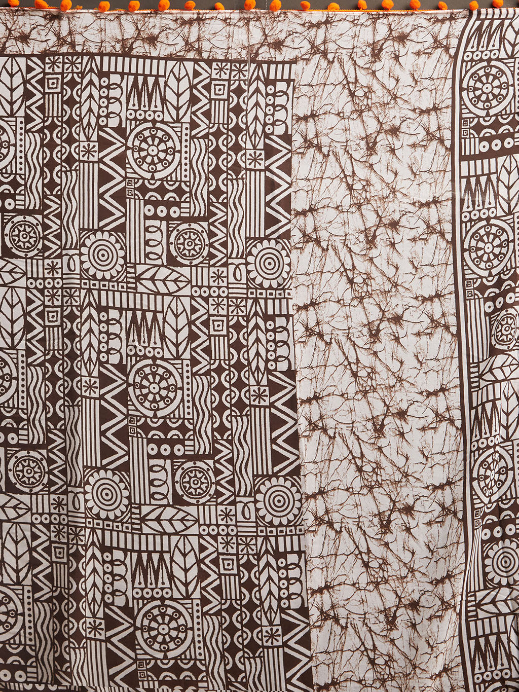 Tikhi Imli Brown & White Poly Georgette Printed Saree