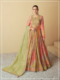 Vastranavya Red Muslin Printed Sequins Beads Work Abaya Style Anarkali Suit