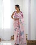 Pink Chinon Designer Digital Printed & Mirror Cut Work Saree - Kriti