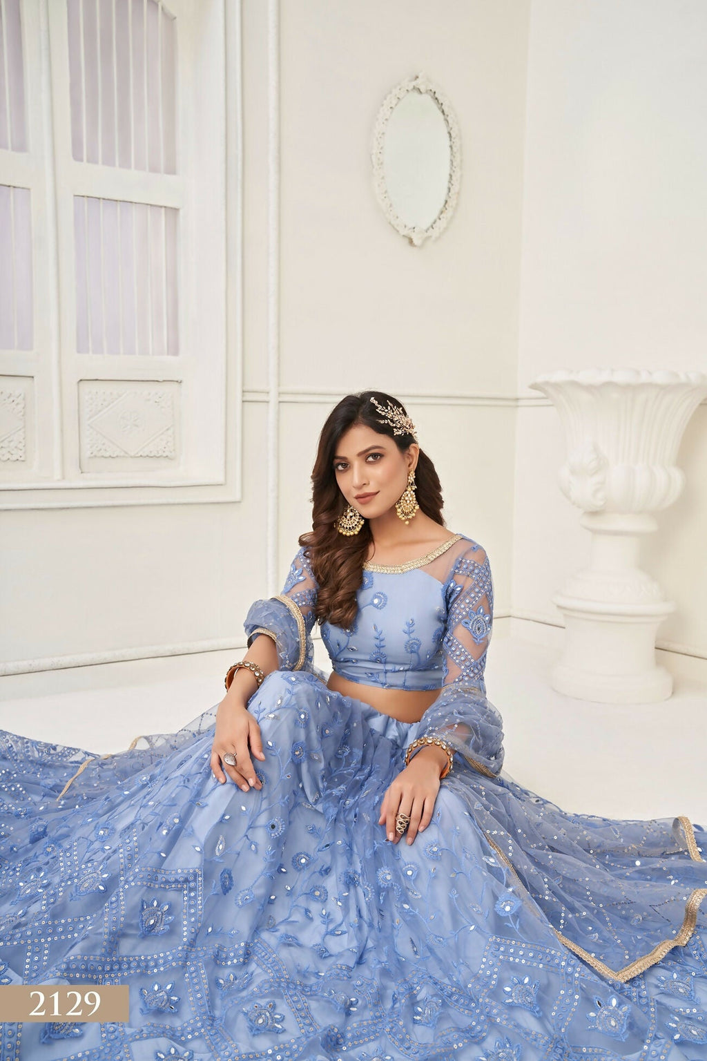 Eilara Women'S Blue Butterfly Net With Sequins And Embroidery Work Lehenga Choli For Party Wear