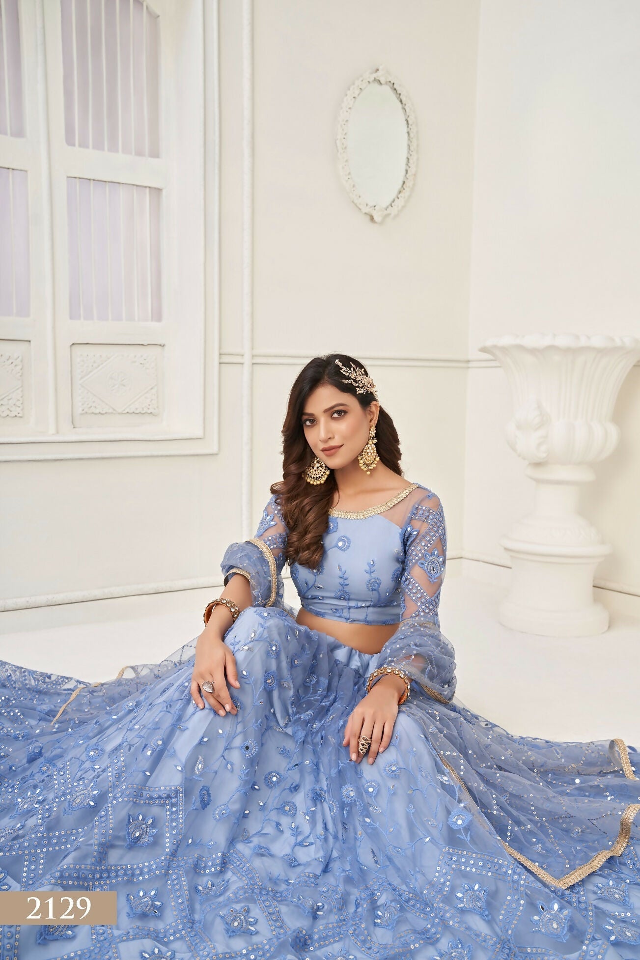 Eilara Women'S Blue Butterfly Net With Sequins And Embroidery Work Lehenga Choli For Party Wear