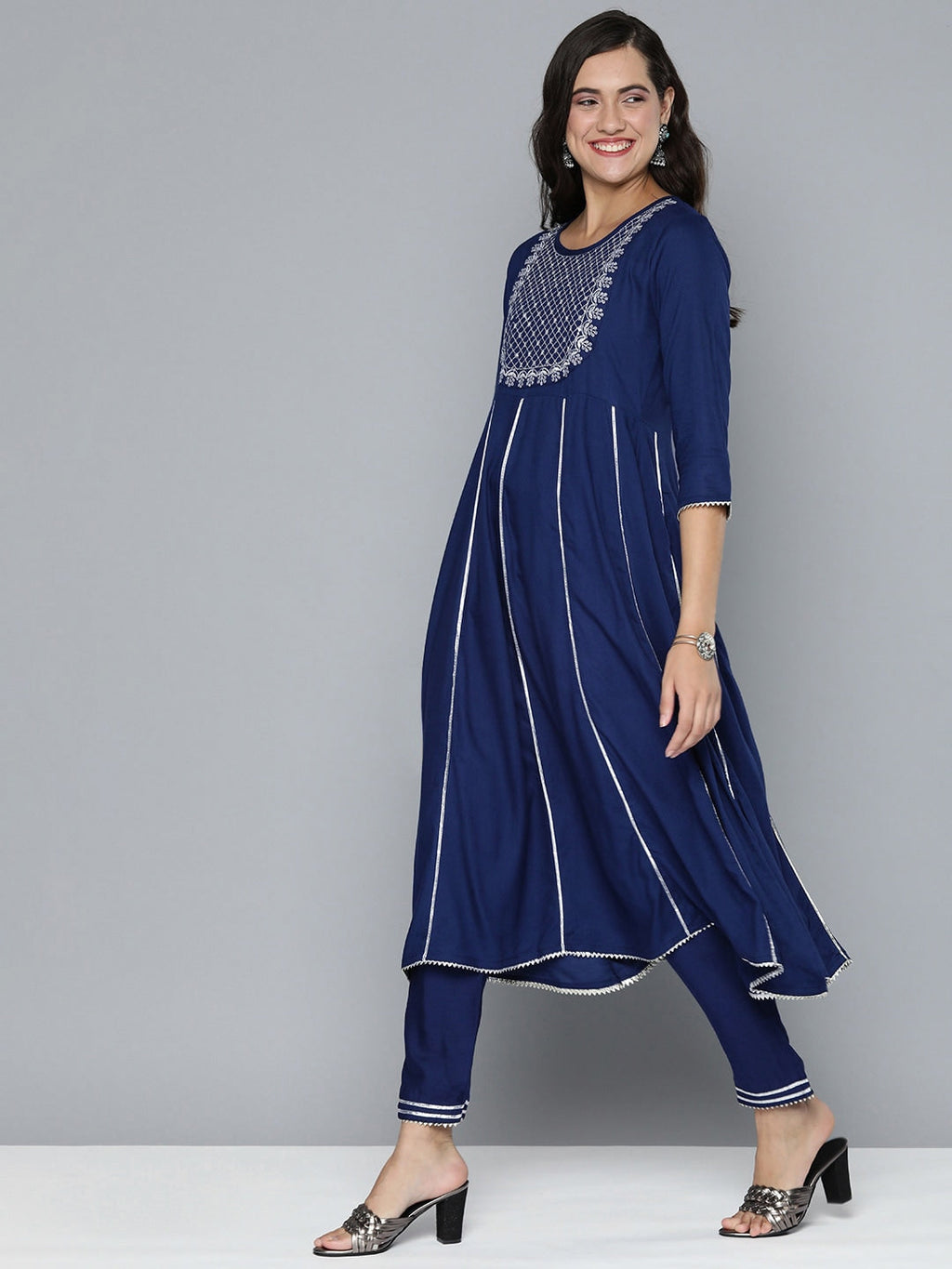 HERE&NOW Ethnic Motifs Embroidered Gotta Patti Kurta With Trousers & With Dupatta
