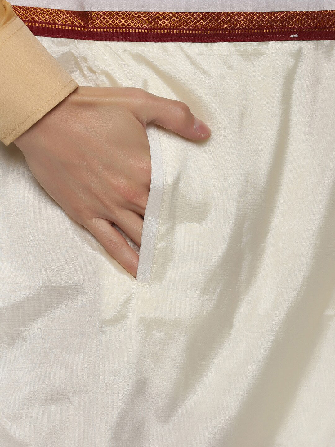 Sethukrishna Men Cream-Colored Solid Dhotis With Angavastram