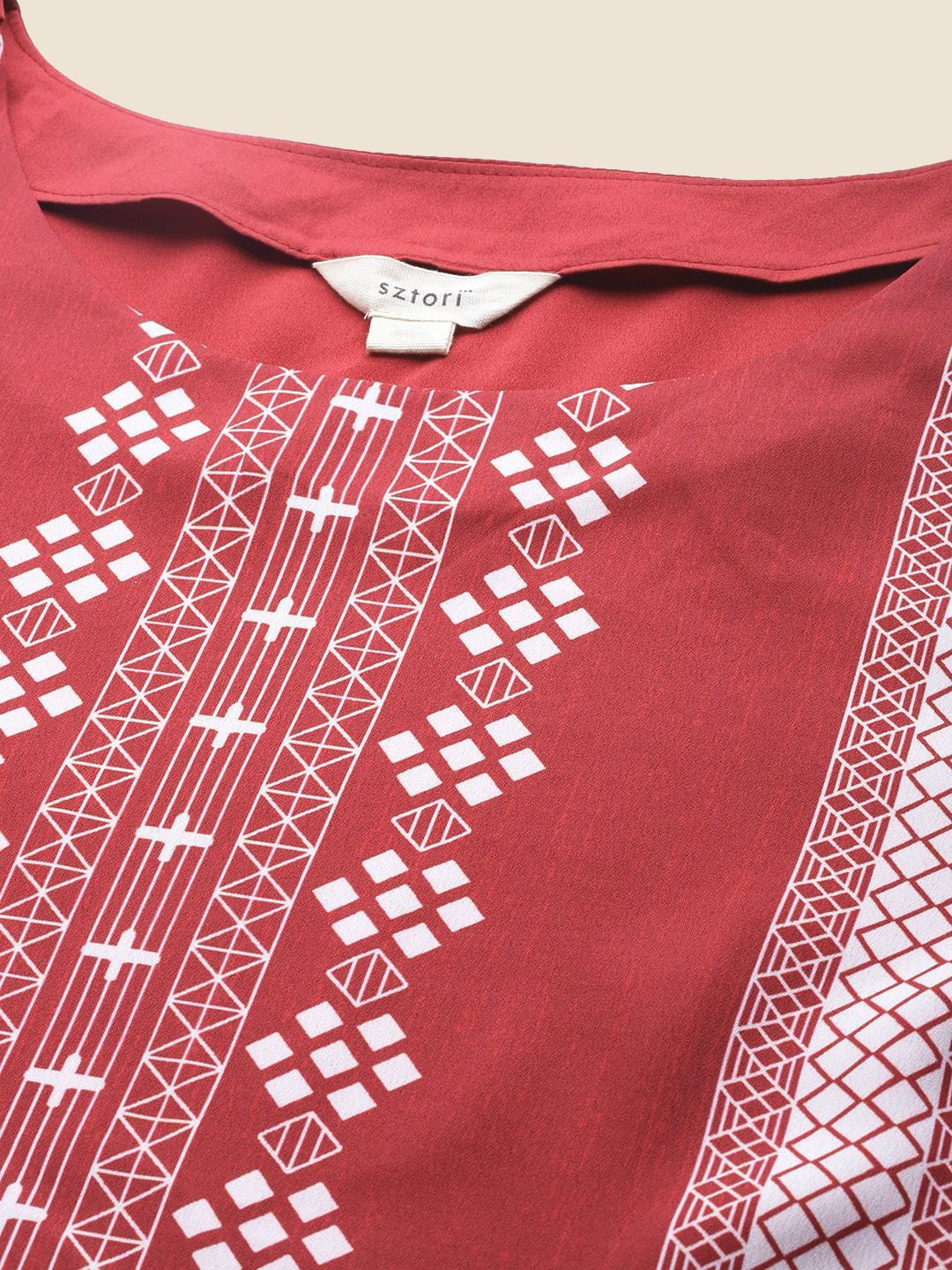 Sztori Plus Size Geometric Printed Round Neck Straight Kurta