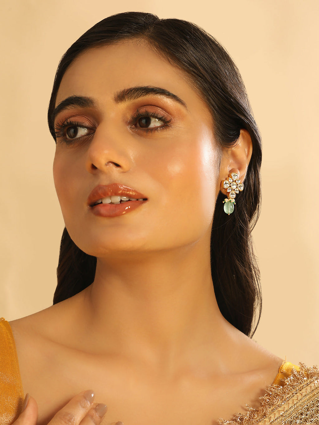 Nuyug 22K Gold Plated Kundan Paradise Green Studs