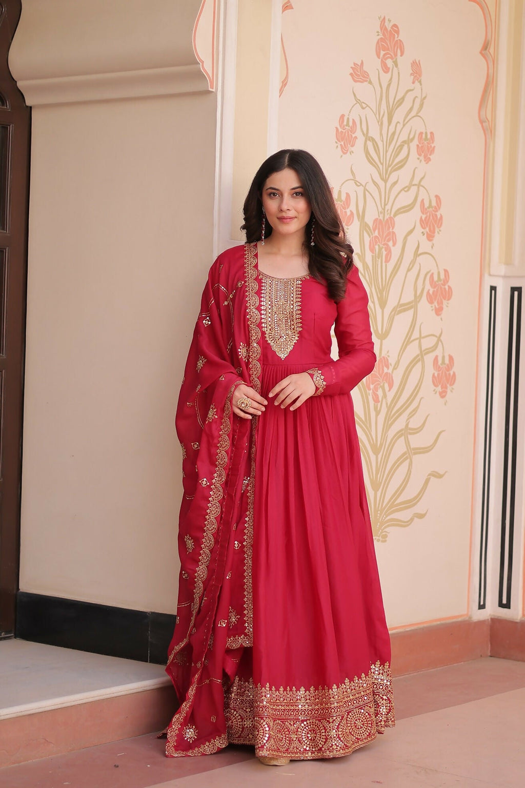 Joban Fashion Pink Georgette Sequence Embroidery Work Kurta Set