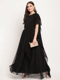 Ahalyaa Women's Black Net Glitter Print Top Skirt Set With Dupatta