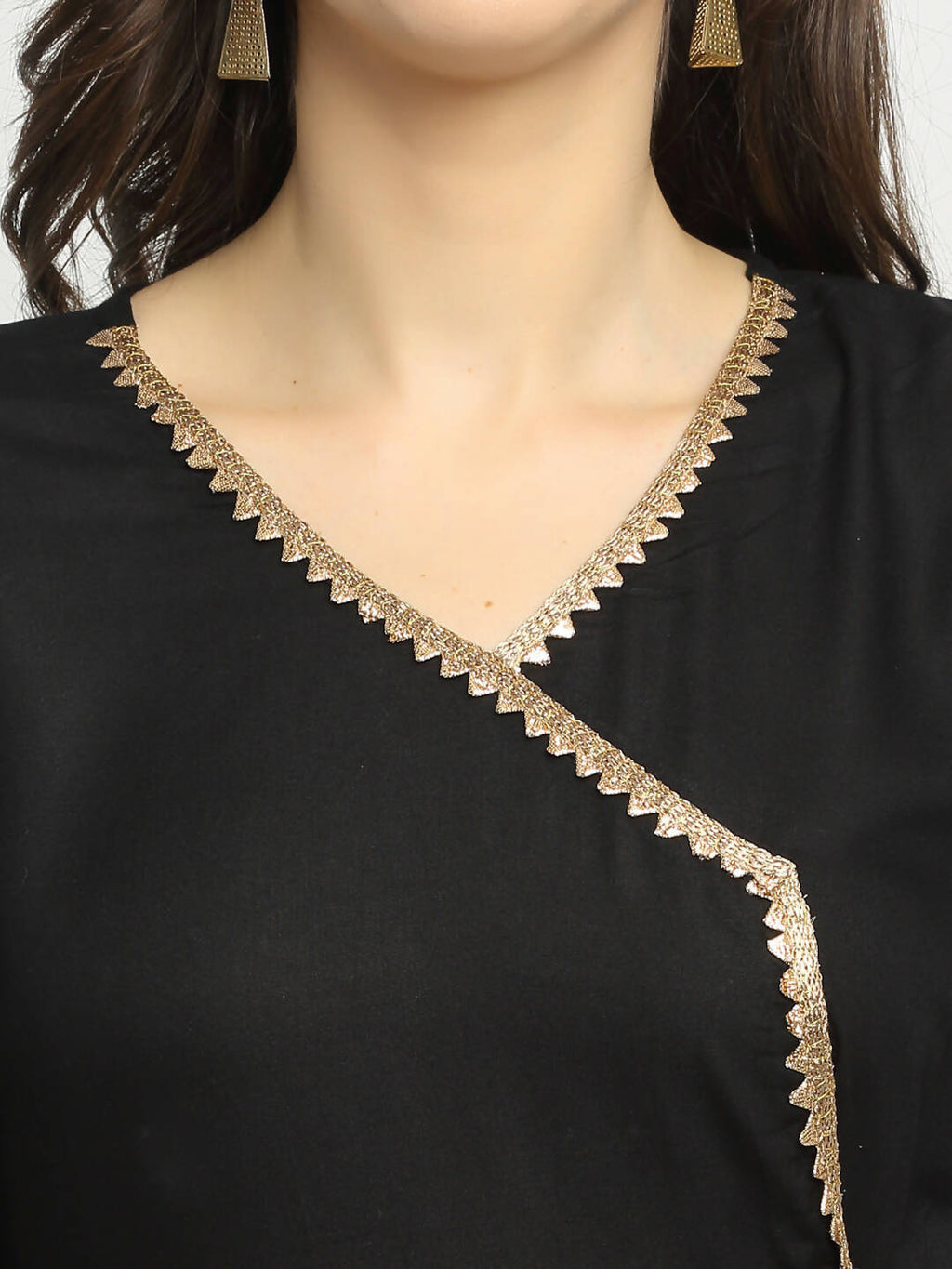 Rudra Bazaar Black Angrakha Style Flared Kurta with Pyjamas & Dupatta