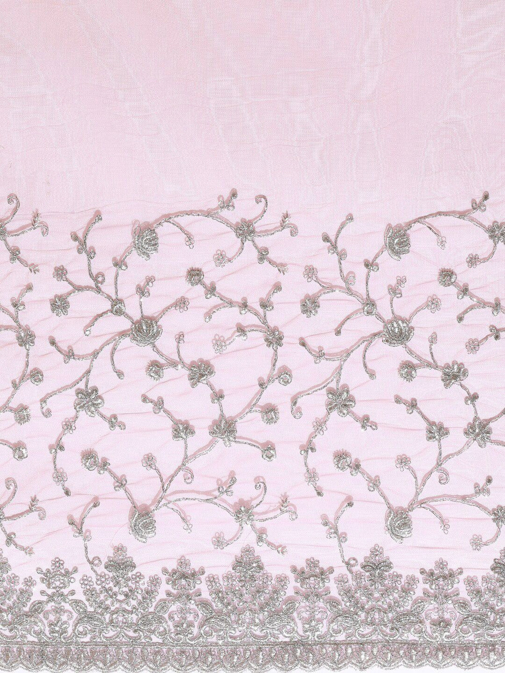 kasee Pink & Silver-Toned Floral Embroidered Net Heavy Work Saree