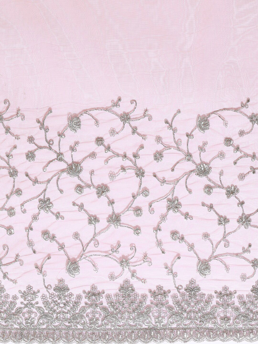kasee Pink & Silver-Toned Floral Embroidered Net Heavy Work Saree