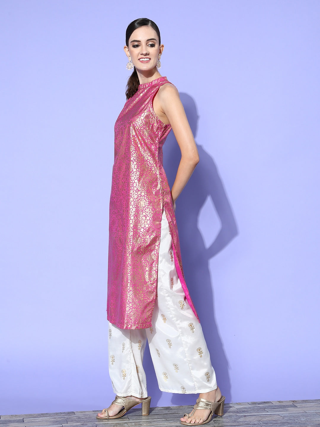 HERE&NOW Women Ethnic Motifs Polyester Hyper Texture Kurta Set