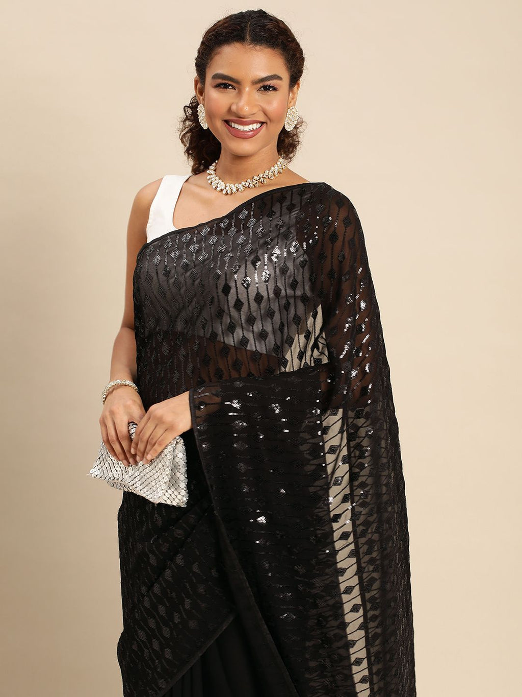 kasee Embellished Sequinned Pure Georgette Saree