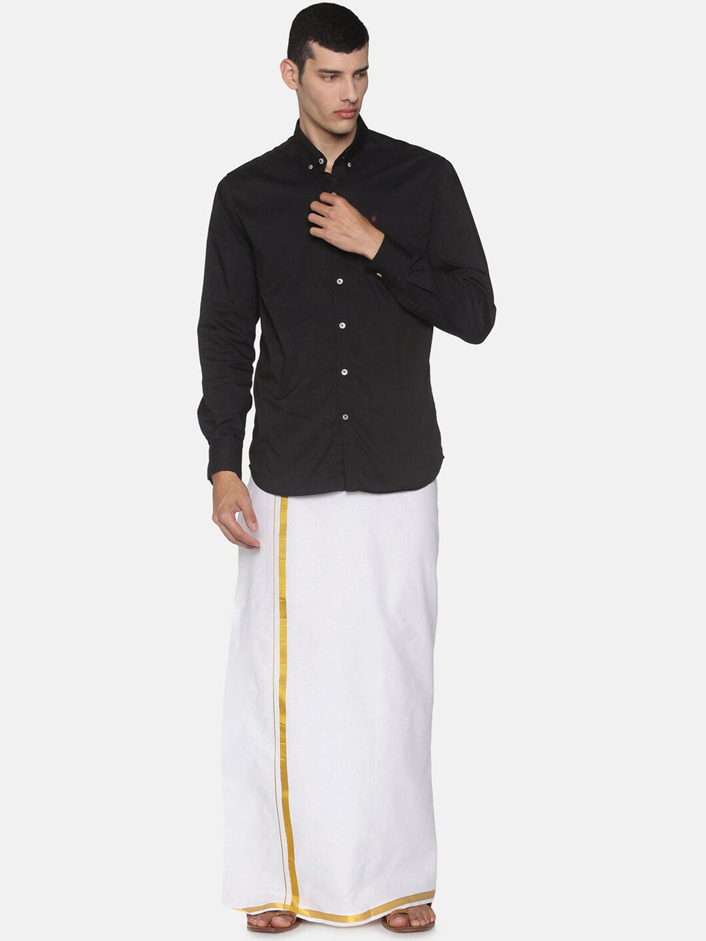 Sethukrishna Men White Solid Cotton Dhoti (GENIE-67335)
