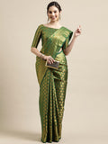 Saree Mall Green & Gold-Toned Woven Design Zari Silk Blend Banarasi Saree