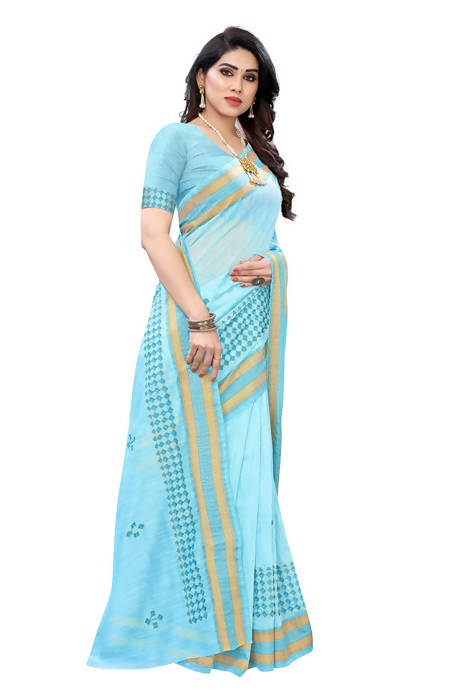 Vamika Embroidery Blue Chanderi Saree (MINI CHECKS BLUE)