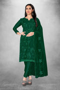 Dark Green Heavy Organza Silk Embroidered Unstitched Dress Material - Amara