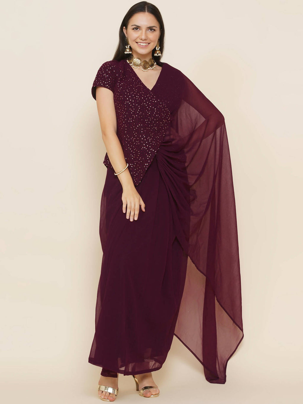 Women Republic Bronze Georgette Jacket With Skirt