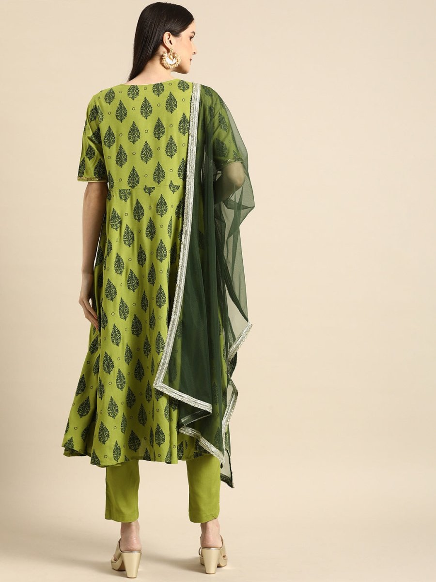 All About You Women Women Green Ethnic Motifs Printed Kurta with Trousers & With Dupatta