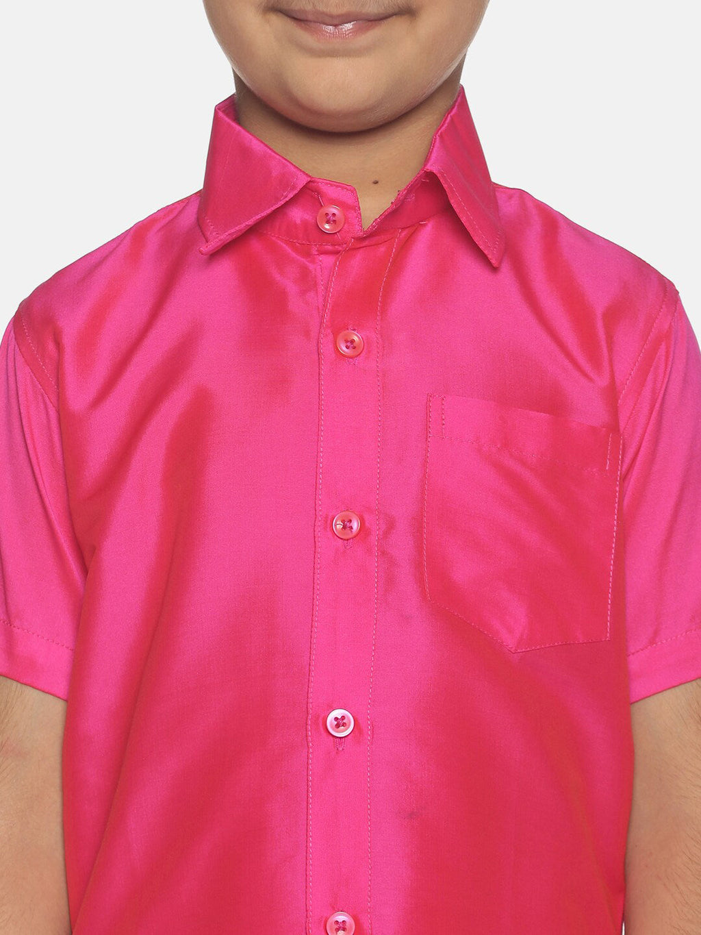 Sethukrishna Boys Pink & Cream-Coloured Solid Shirt and Veshti Set
