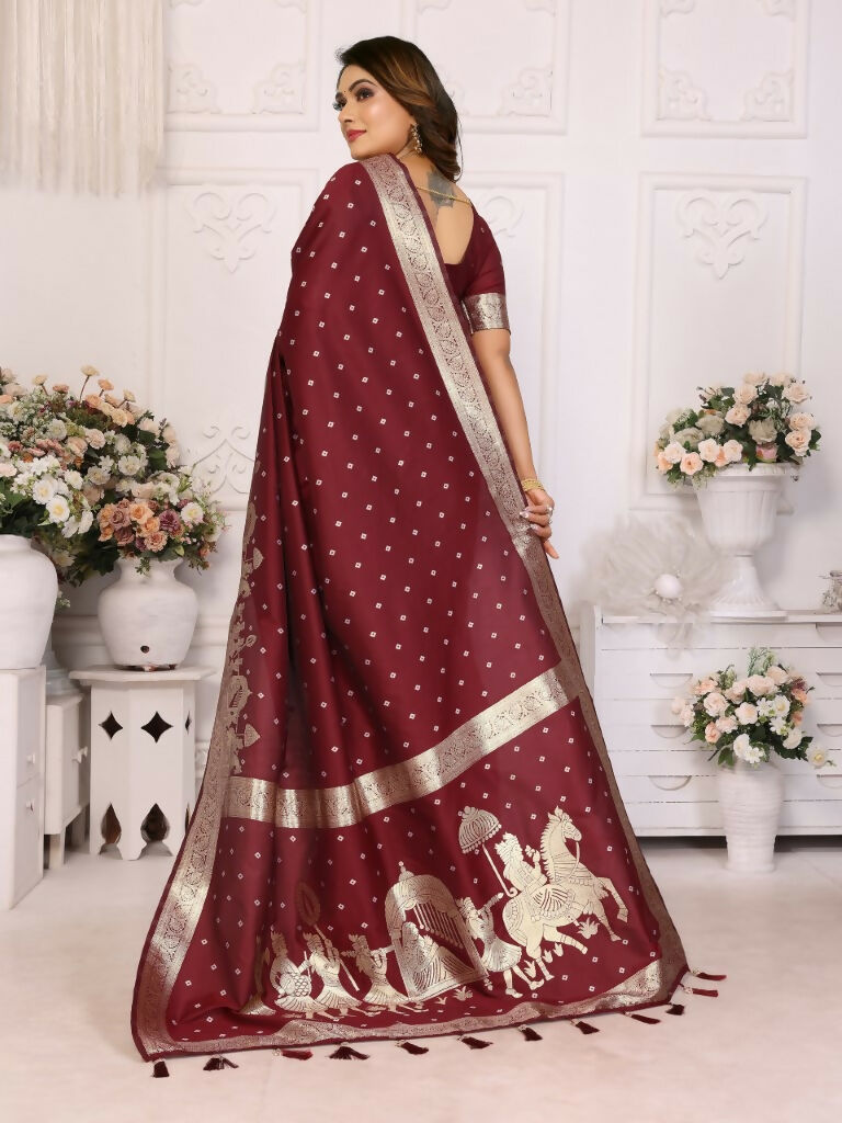 Anaita Brown kochi Silk With Bandhej Weaving Saree With Blouse