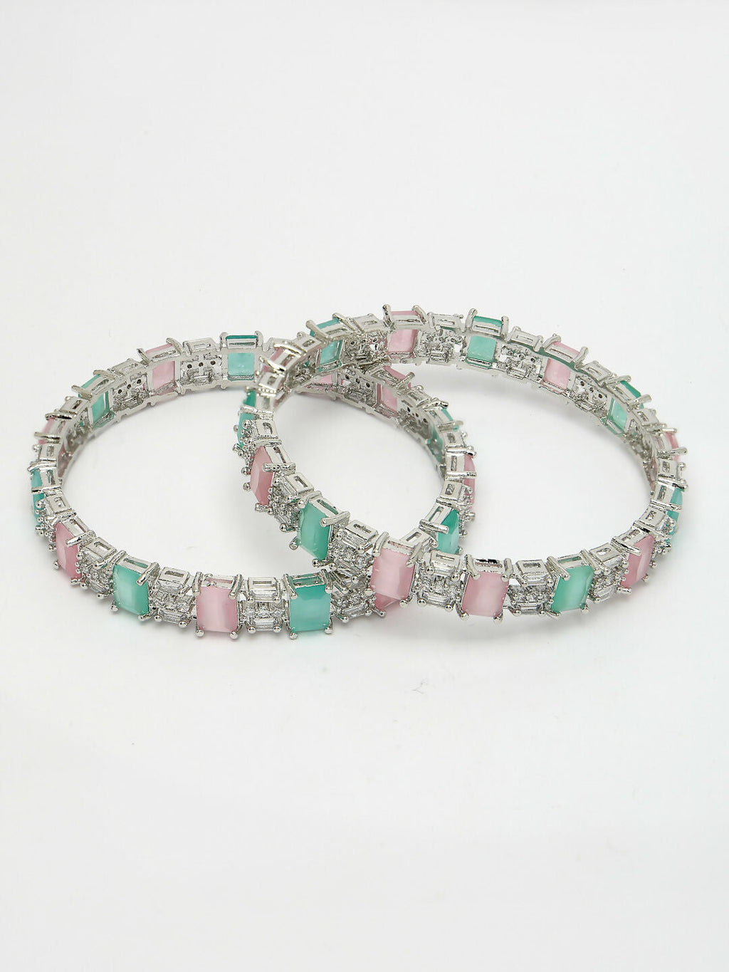 NVR Women's Set of 2 Multi-Coloured CZ Stone-Studded Handcrafted Bangles