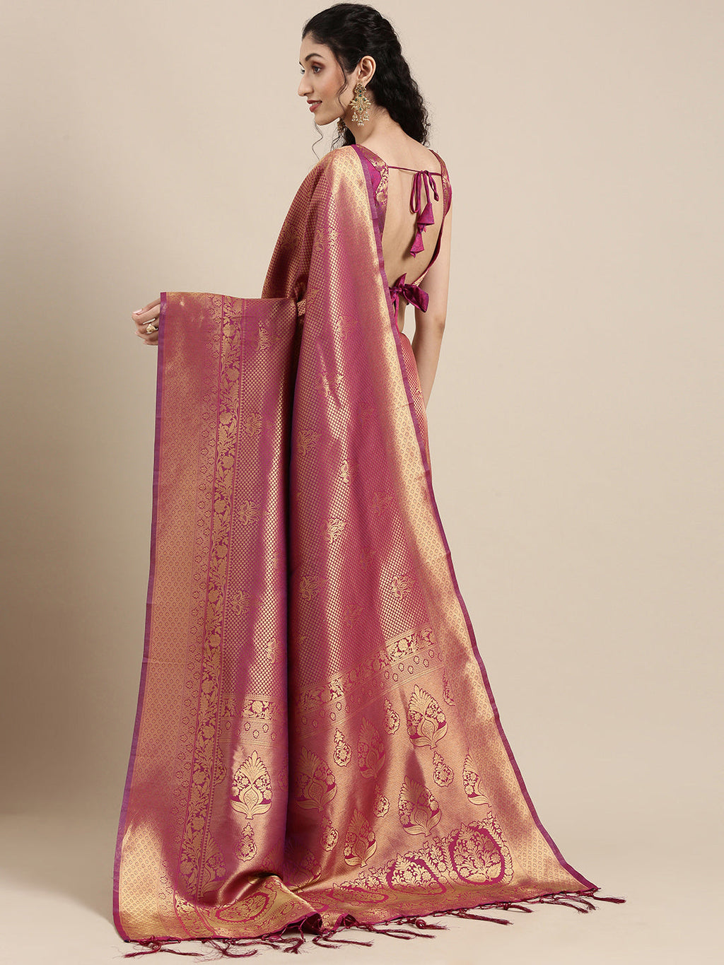 Saree Mall Magenta Ethnic Motifs Zari Silk Blend Banarasi Saree
