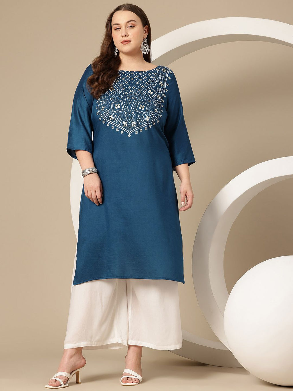 Sztori Plus Size Geometric Printed Kurta