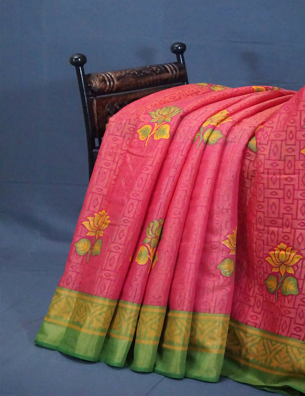 Tomato Pink And Light Green Cotton Brasson Saree For Office/Regular Wear By Gayathri Reddy Designer Studio