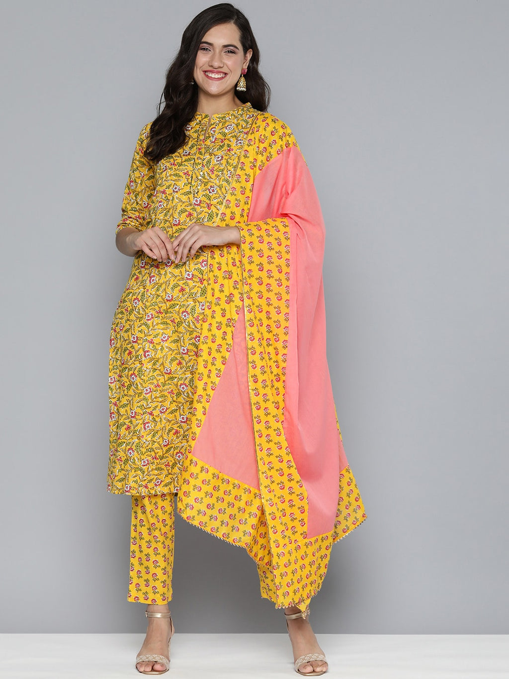 HERE&NOW Ethnic Motifs Printed Sequinned Kurta With Trousers & With Dupatta
