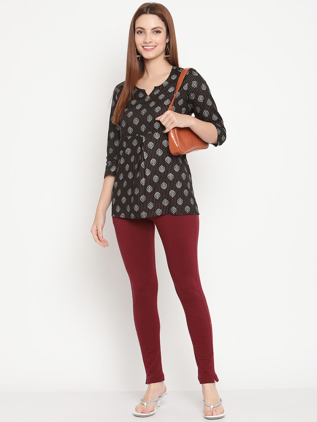 TAG 7 Women Set of 2 Maroon & Grey Ankle Length Leggings