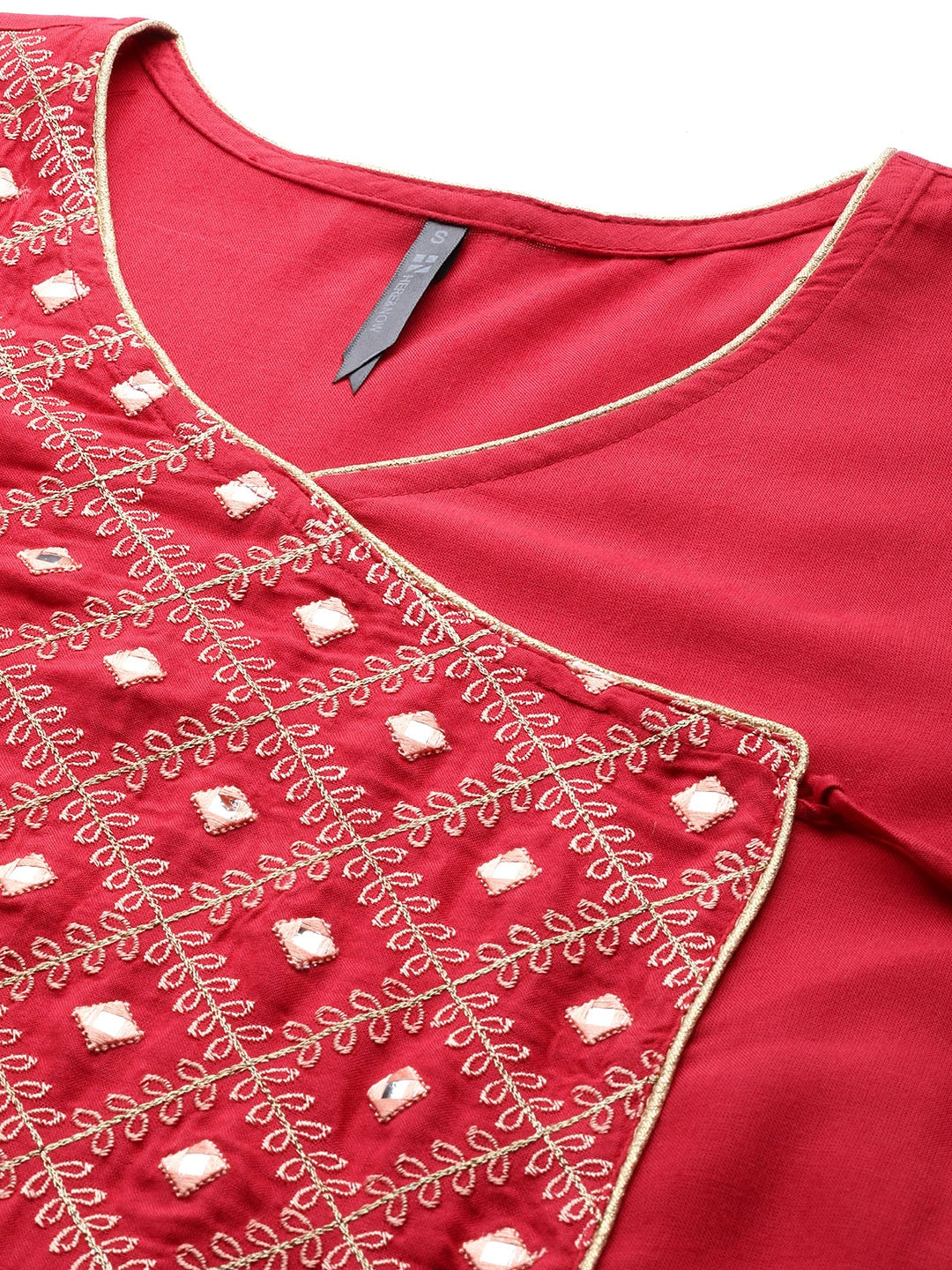 HERE&NOW Women Pure Cotton Ethnic Motifs Mirror Work Angrakha Kurta