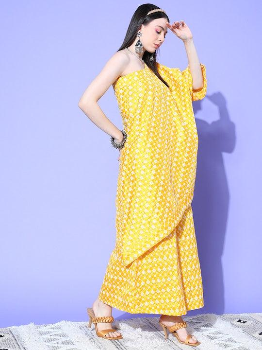 InWeave Women's Light Yellow Mirror Work Oneshoulder Kurta Set