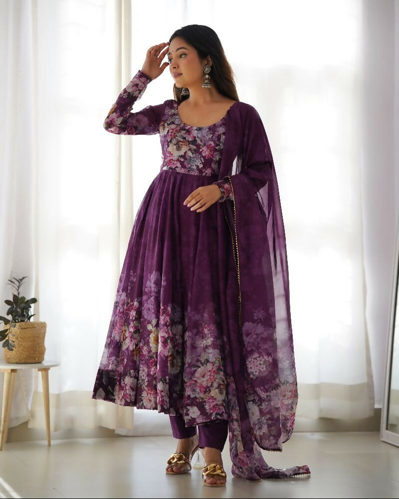 Joban Fashion Wine Kurta Set Organza Sequin Embroidery Work