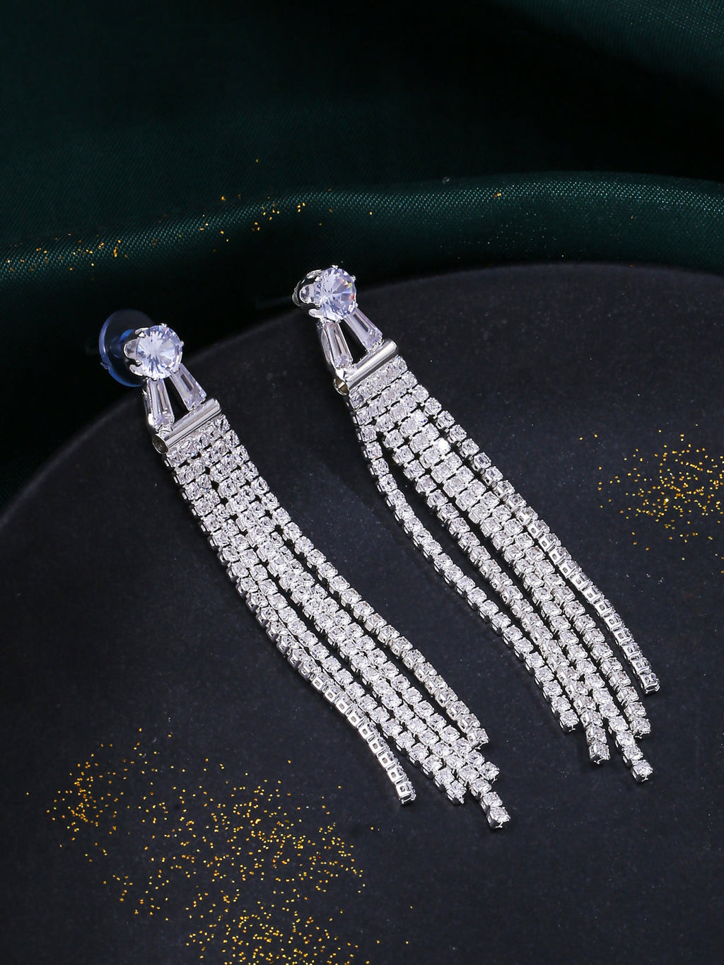 NVR Women Silver Toned Contemporary Drop Earrings