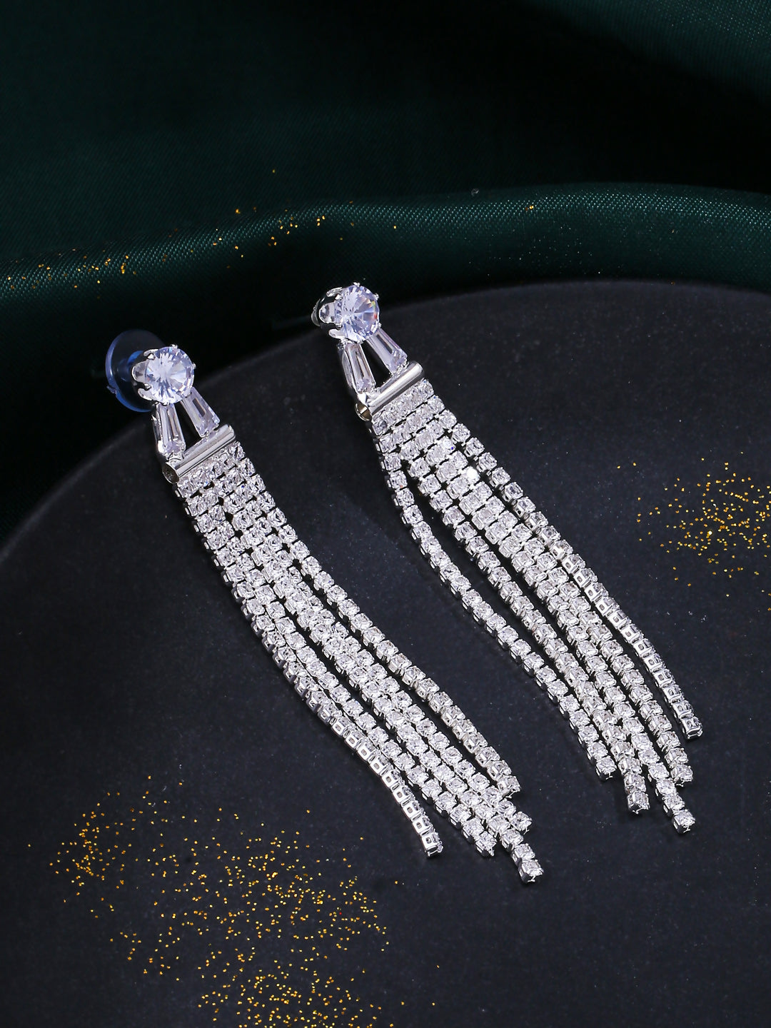 NVR Women Silver Toned Contemporary Drop Earrings