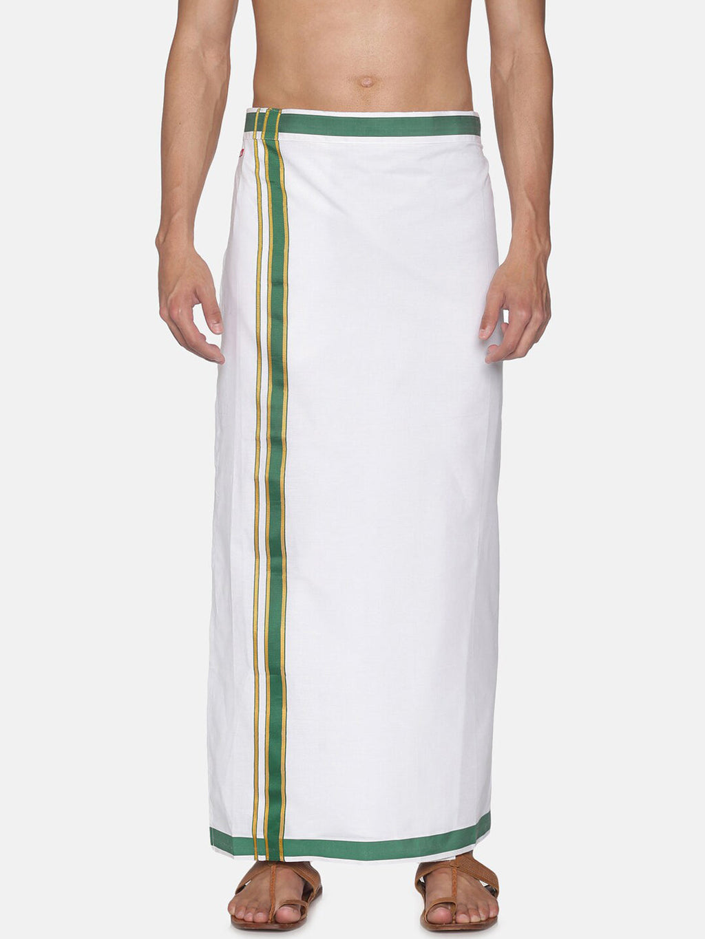 Sethukrishna White Solid Cotton Readymade Dhoti For Men