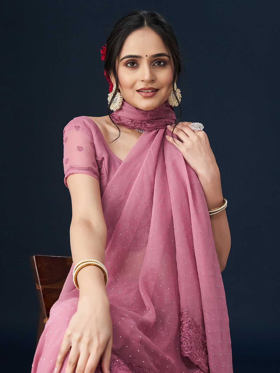 kasee Embroidered Beads and Stones Border Saree