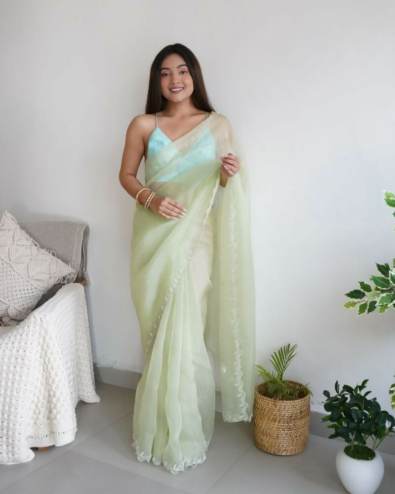 Vamsee Sheetal Green Organza Saree
