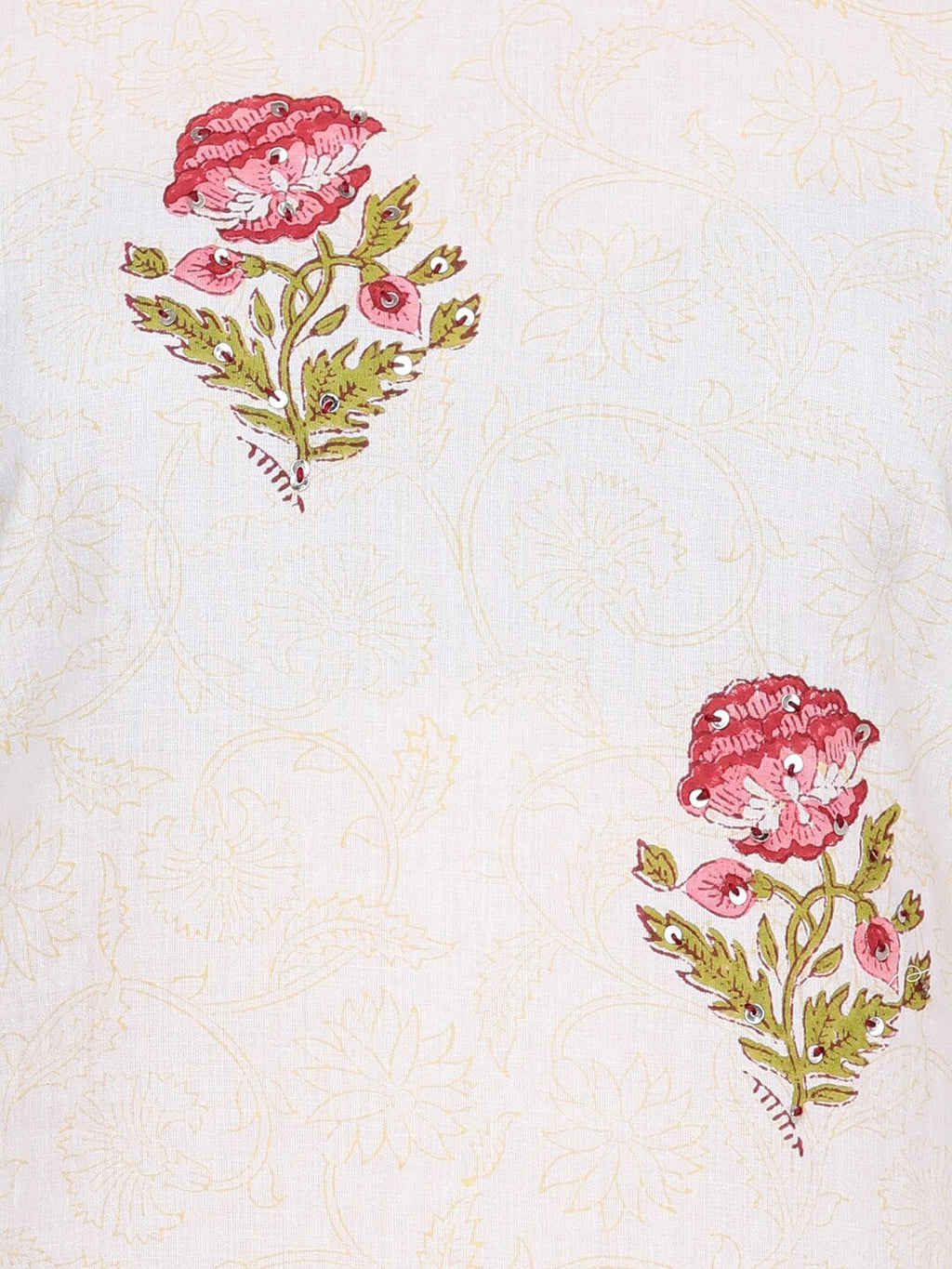 HERE&NOW White & Pink Floral Printed Pure Cotton Kurta