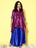 InWeave Women's Wine Navy Brocade Satin Boho Blue Palazzo Set