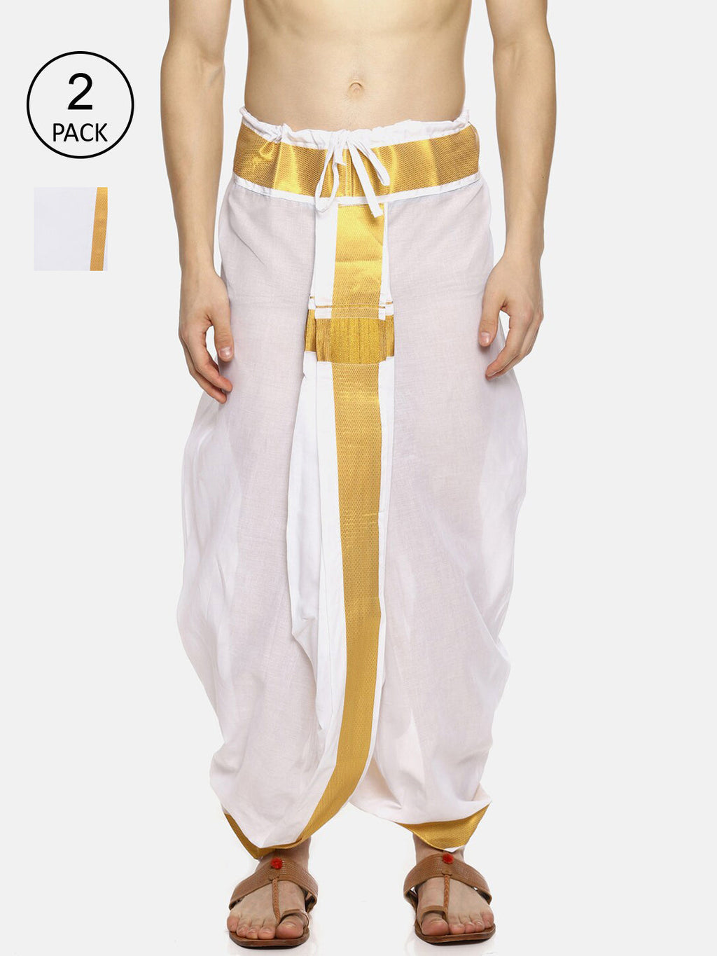 Sethukrishna Men Pack Of 2 White Solid Cotton Readymade Dhoti Pants