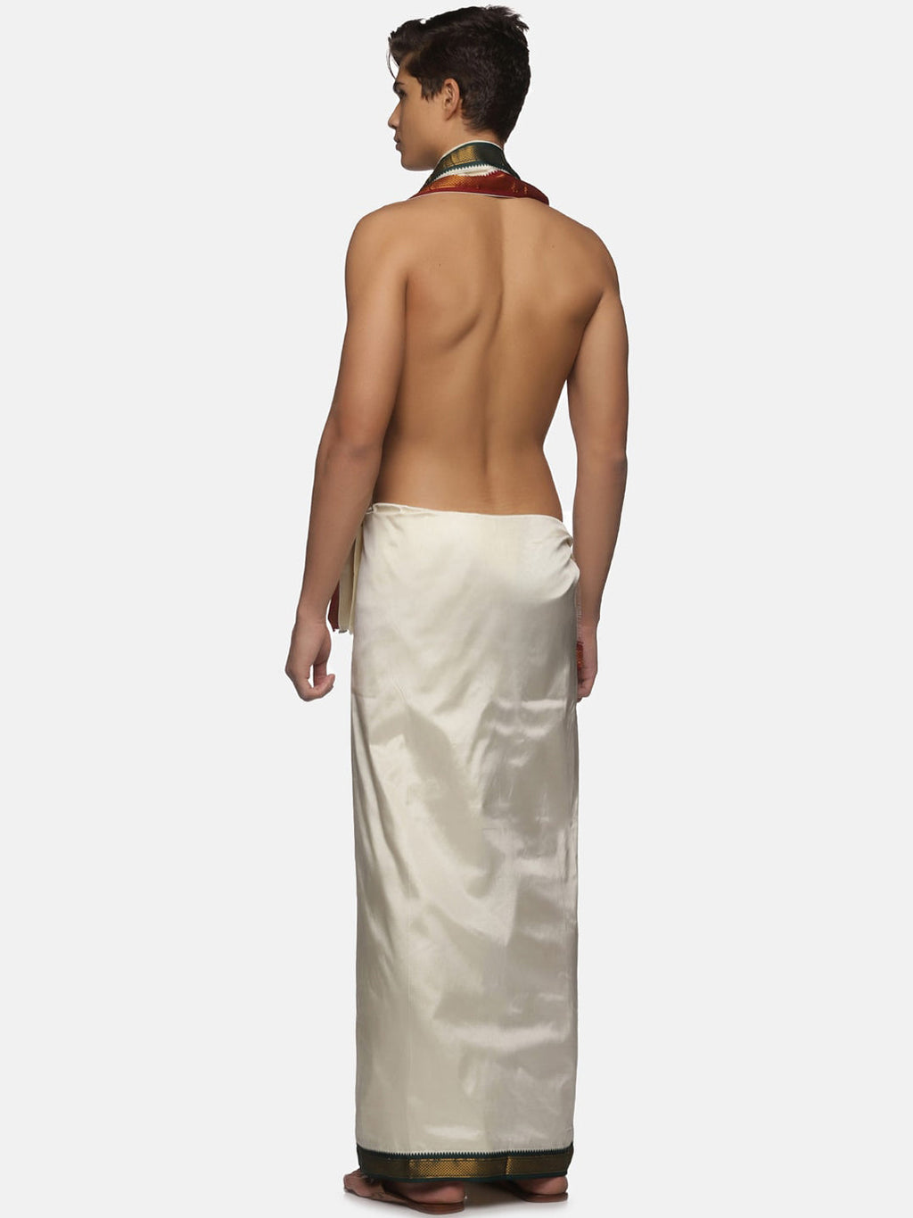 Sethukrishna Men Cream-Coloured Solid Dhotis With Angavastram