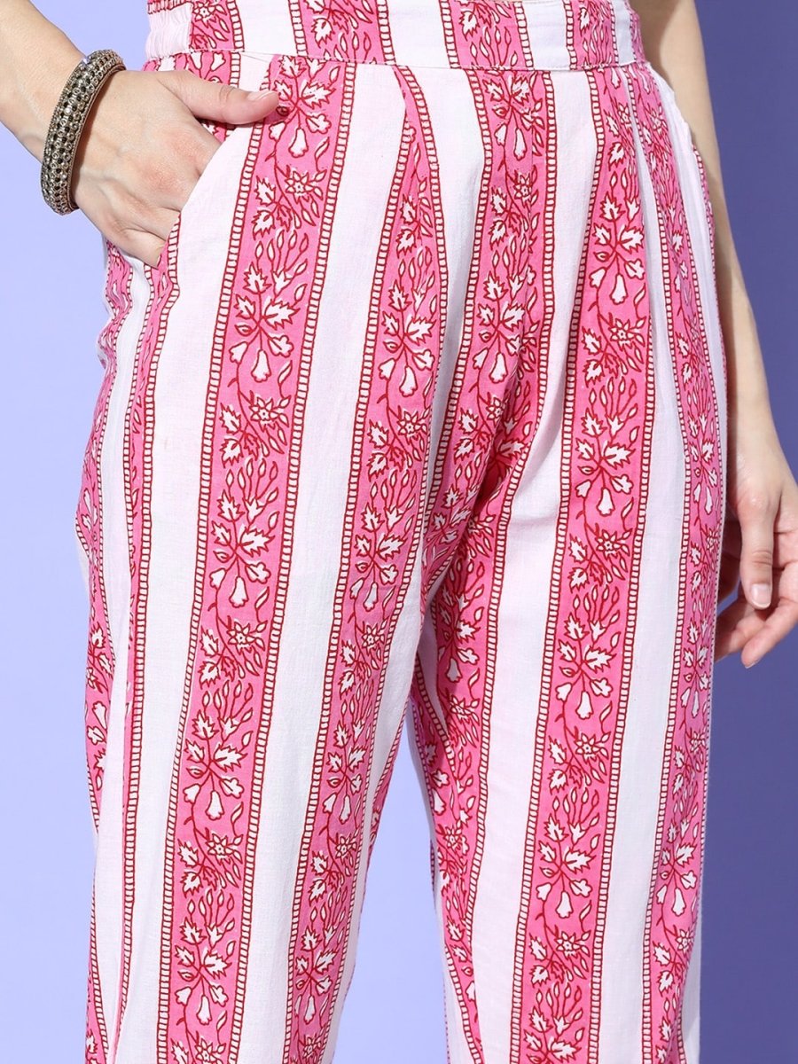 All About You Floral Printed Mirror Work Pure Cotton Kurta With Trousers & Dupatta