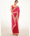 Pink Georgette Foil Printed Saree With Unstitched Blouse Piece - Nitya