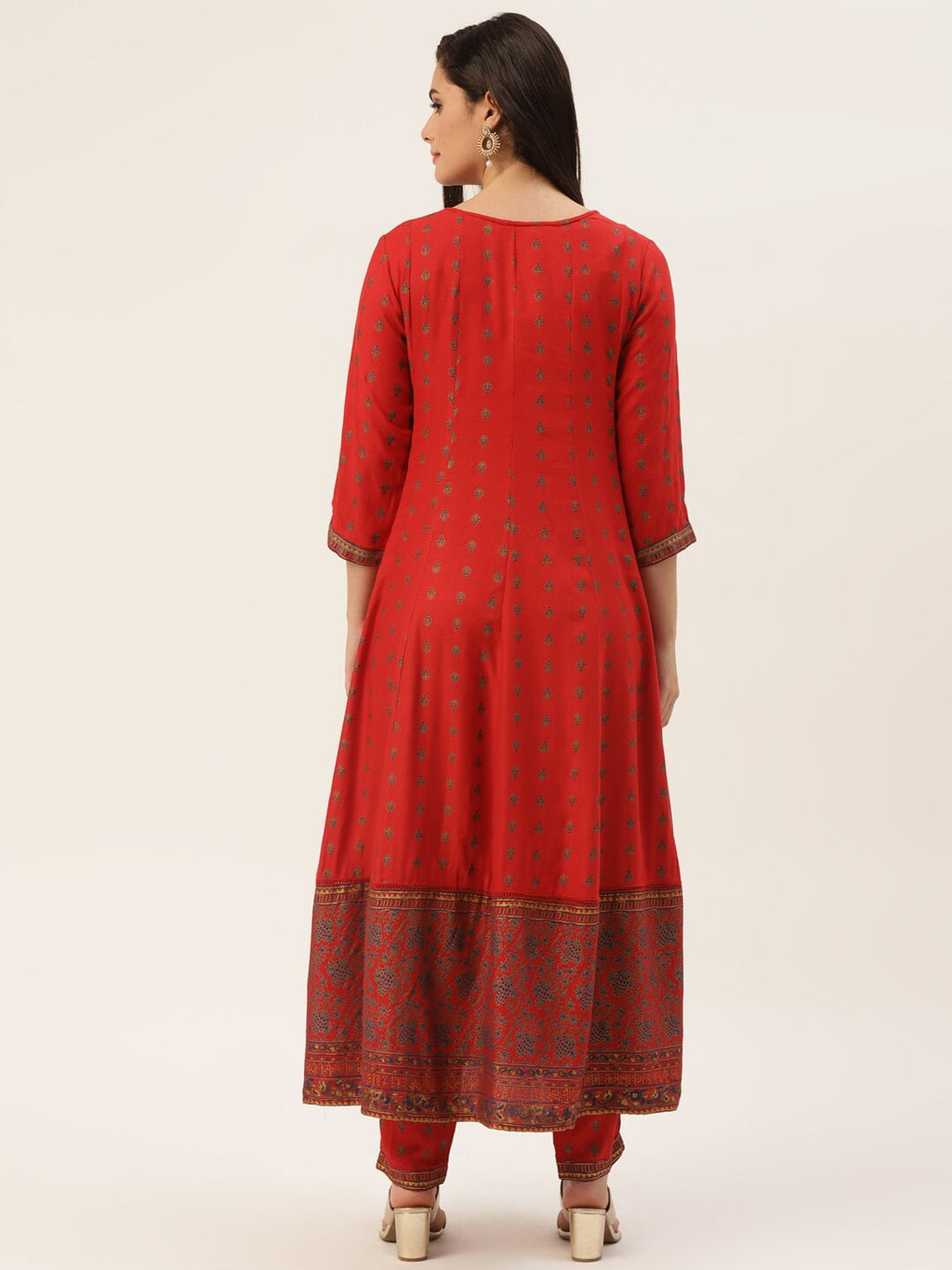 HERE&NOW Women Red Ethnic Motifs Printed Kurta with Trousers