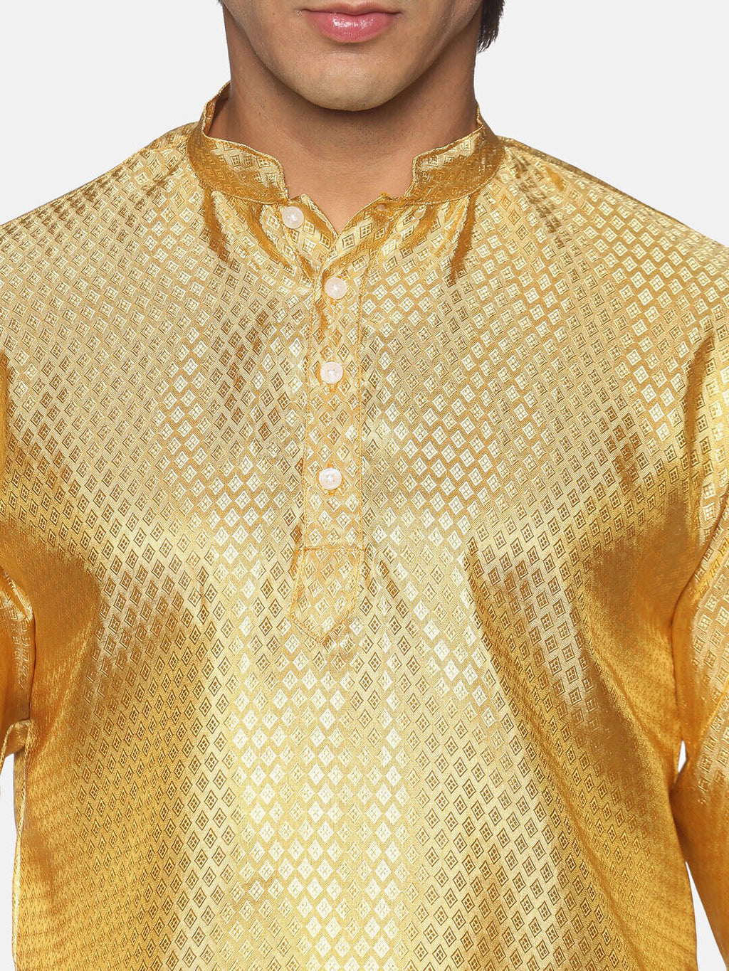 Sethukrishna Men Gold-Toned & White Kurta with Dhoti Pants