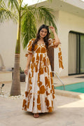 Aayaa Designer Cambric Cotton Printed Full Flaired Gown - Multi Color